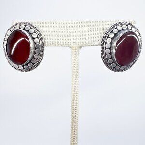 VTG Sterling Silver 925 Carnelian Bezel Set Stud Earrings Size 1" Length